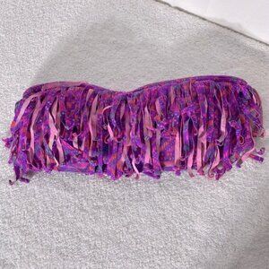 5/$25 OP Purple and Pink Fringe Bandeau Strapless Bikini Top S